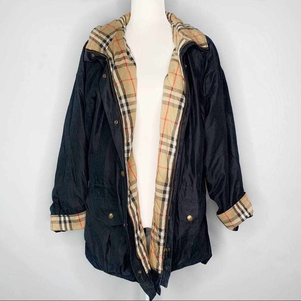 Burberry Melisa Vintage Nova Check Navy Blue Jacket Button Up L